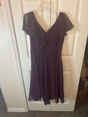 JJs House Deep Purple Ruffle V-Neck Midi Dress